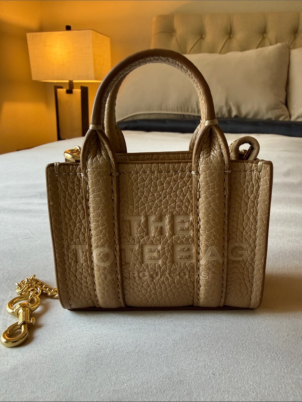 Marc Jacobs The Tote Bag Mini Tote in Taupe Beige with Gold Chain